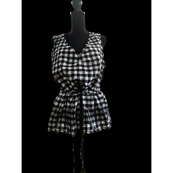Joe Fresh Embroidered Black & White Checkered V Neck, Size L/G - Picture 4 of 7